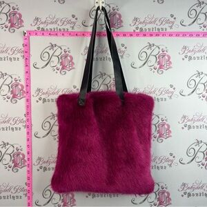 Furry bag bright pink fuzzy Fuchsia Faux Fur Tote Bag with Black Straps y2k